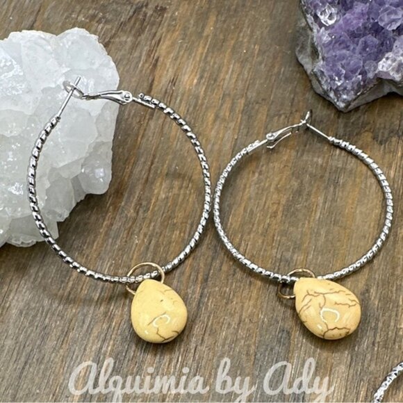 Alquimia Silver and Cream Hoop Earrings - Picture 1 of 1